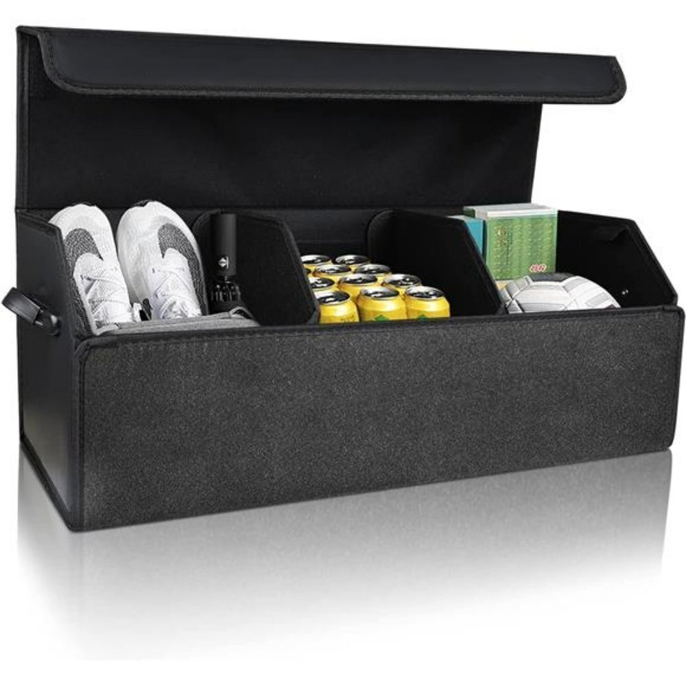 XL Leather Car Trunk Organizer with Magnetic Lid